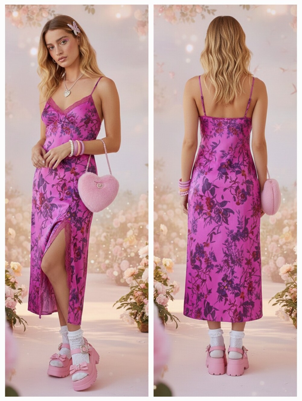 Urban Outfitters Pink Satin Lace Midi Slip Dress Size XS Y2K Romantic Coquette